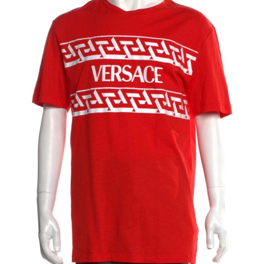 Versace Greca Border Logo T-Shirt Red Cotton Xl Men's Italian Designer Authentic
